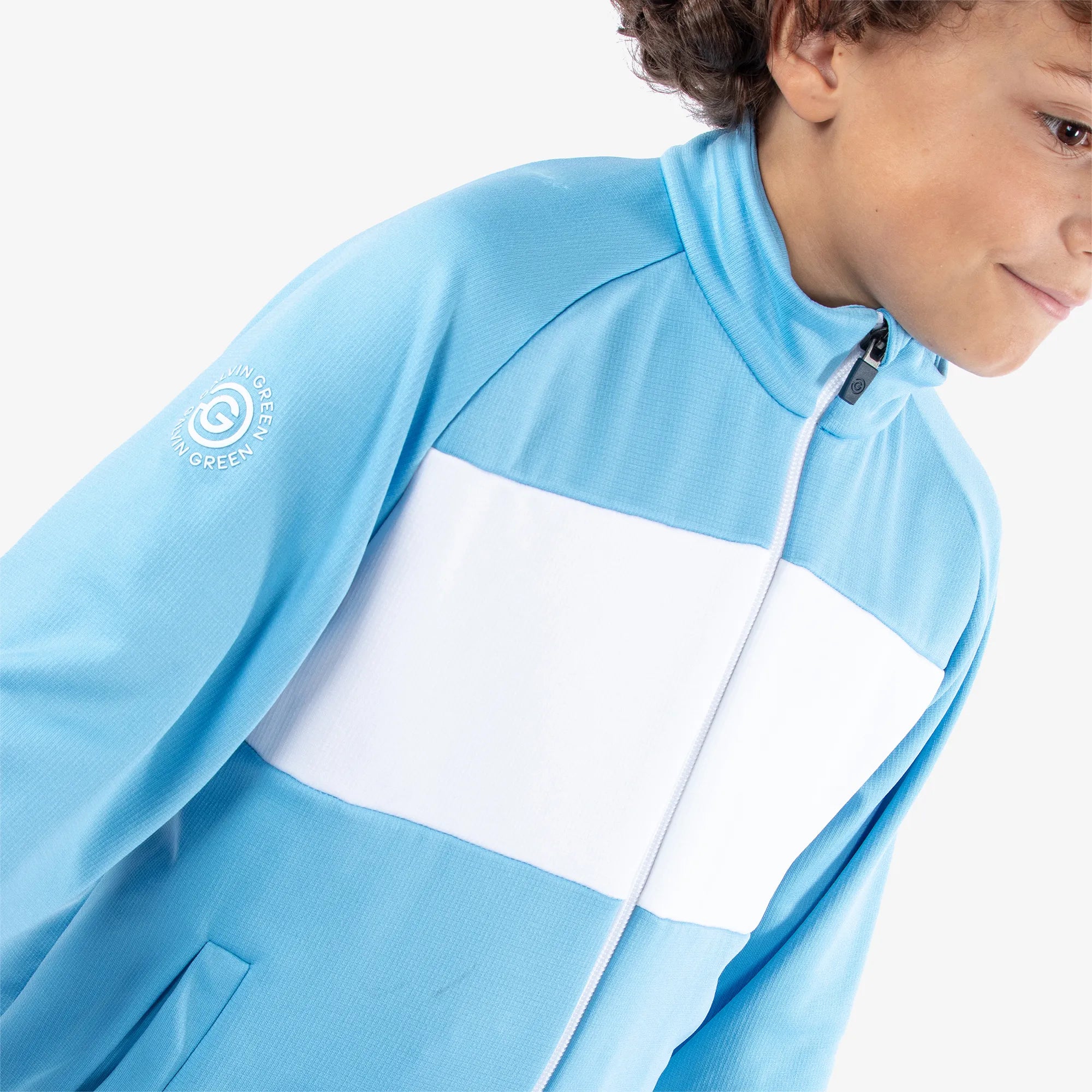 Rex is a Insulating golf mid layer for Juniors in the color Alaskan Blue/White(4)