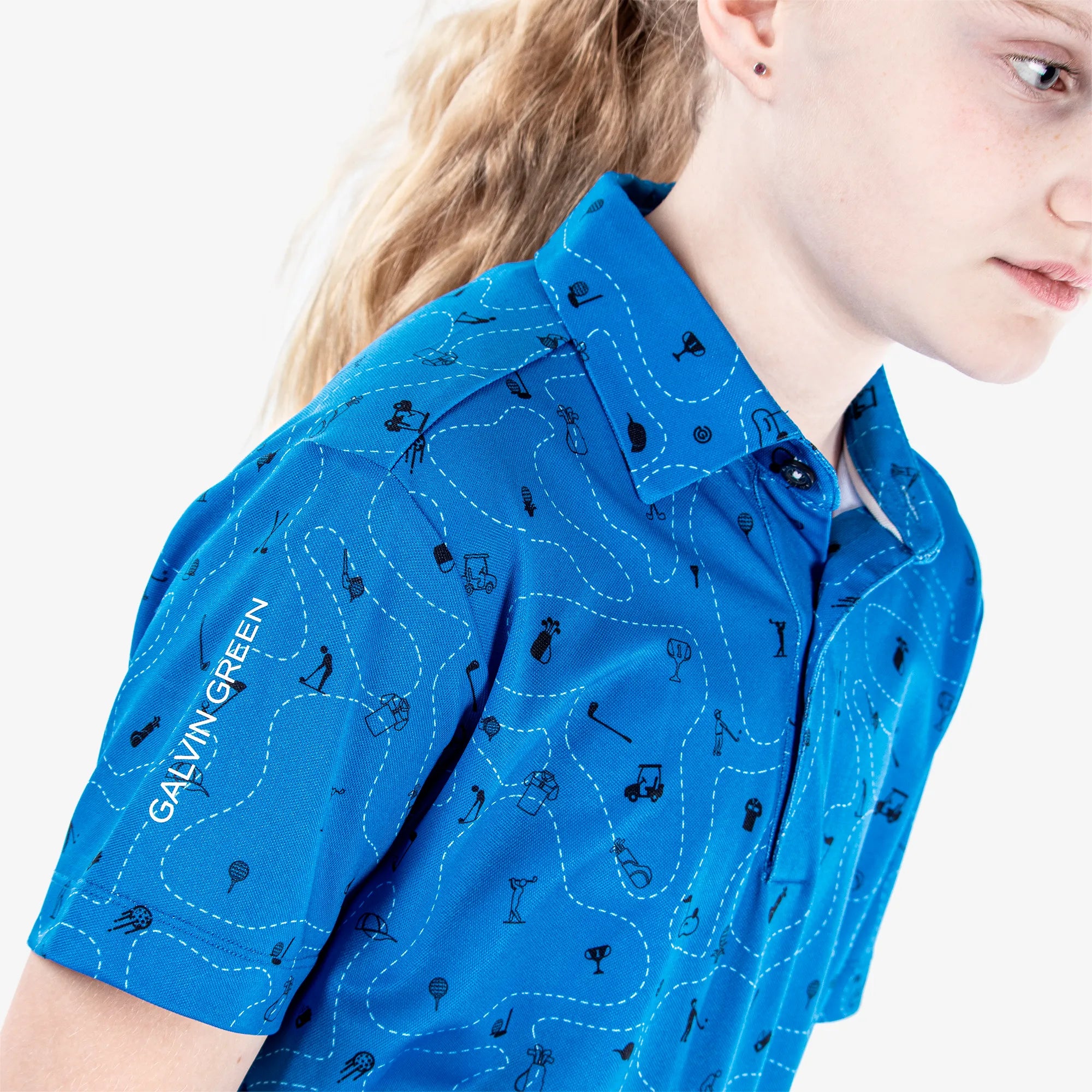 Rowan is a Breathable short sleeve golf shirt for Juniors in the color Blue/Navy(3)