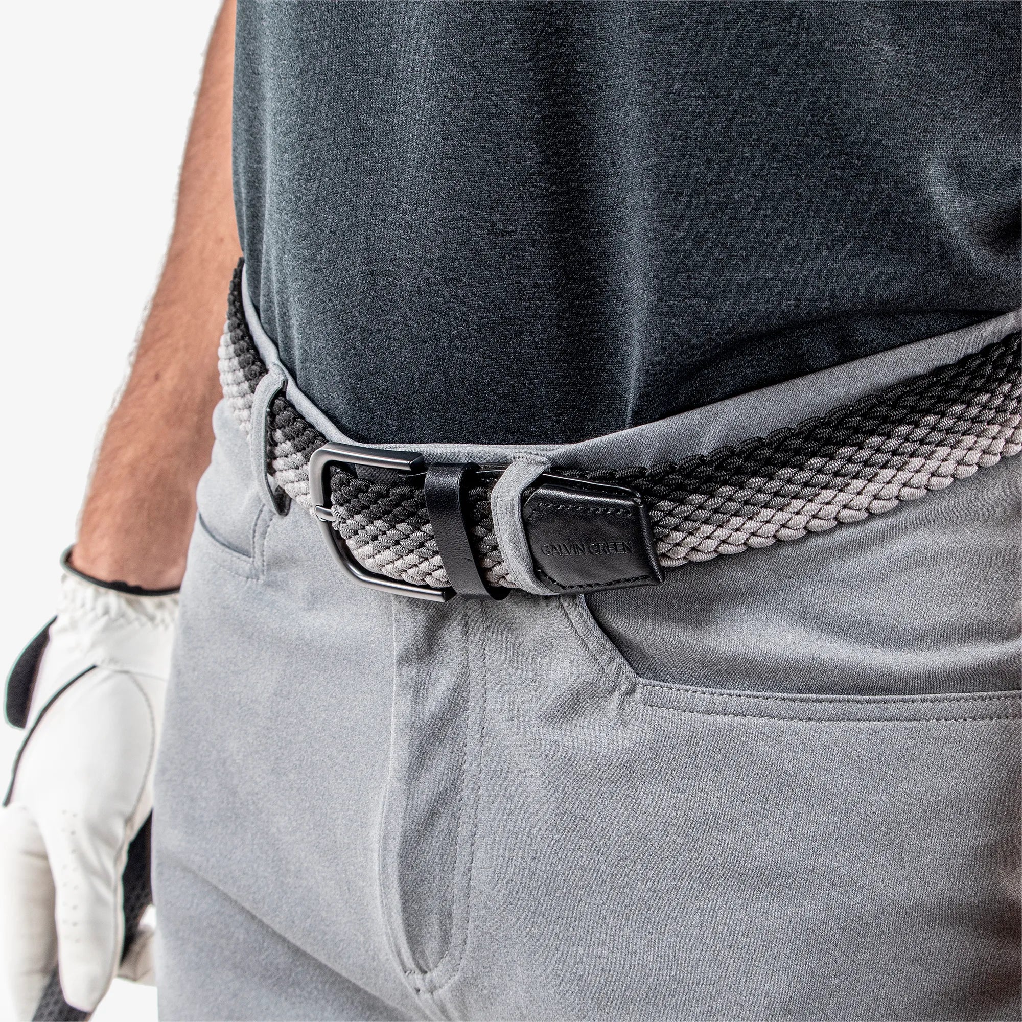 Will is a Elastic golf belt in the color Black/Forged Iron/Sharkskin(3)